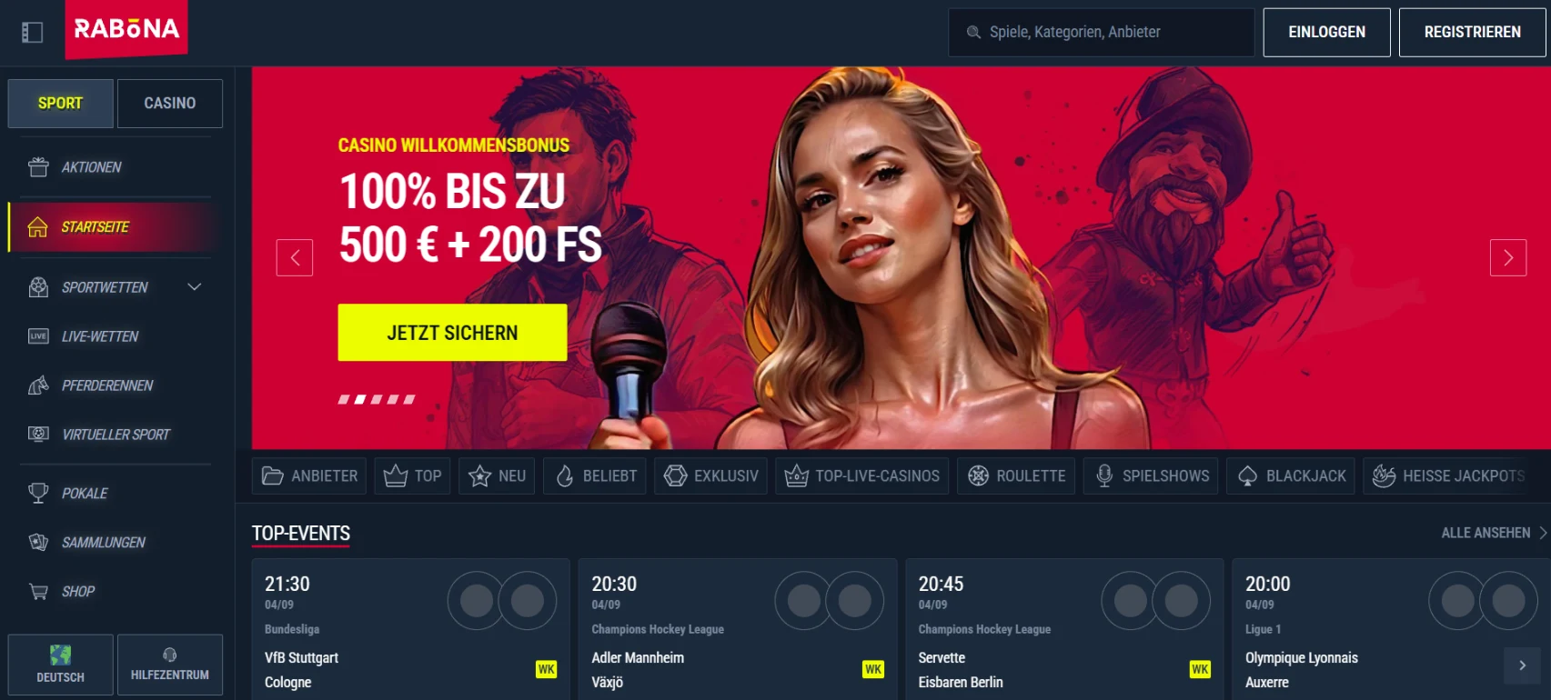 Rabona Casino Screen